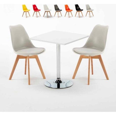 Mesa Cuadrada Blanca Con 2 Sillas De Colores Interior Bar Nordica Cocktail - Gris claro (1/5)