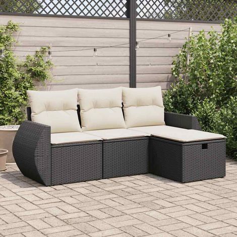 vidaXL Salon de jardin 4 pcs avec coussins noir résine tressée (1/5)