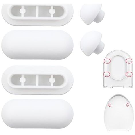Lot de 6 coussinets de siège de toilette, coussinets de siège de toilette, pare-chocs de siège de toilette, pare-chocs de siège de toilette, 4 coussinets à anneaux + 2 coussinets avec couvercle (blanc