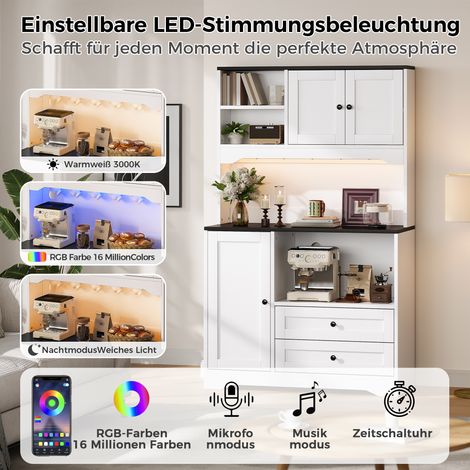 Meuble de rangement haut pour cuisine (100x40x163 cm), luminaire LED intégré, prises et port USB, niche micro-ondes, tablettes modulables, distributeur à épices, parfait pour cuisines, salles à manger (1/5)