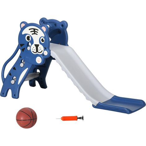 Toboggan pour enfants, toboggan intérieur pour enfants, avec panier de basket, thème tigre, de 18 à 36 mois, bleu (1/4)