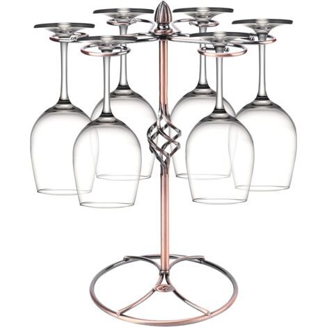 Porte Verre à Vin, Porte Gobelet Vertical avec 6 Crochets,Comptoir Verre à Vin(Bronze)