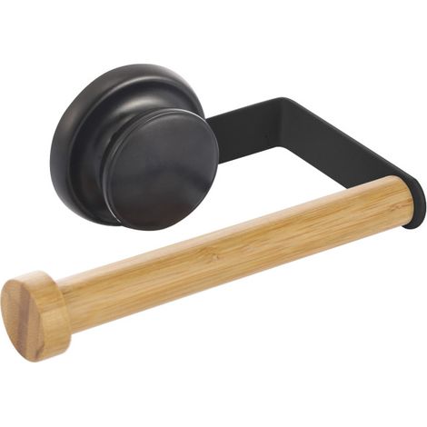 Portarrollos de Papel Higiénico de Pared MEGA SUCTION Bambú y Acero Negro MSV