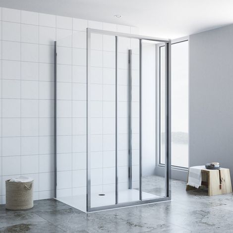 Duschraum Push Pull Duschtür 90x90x195 cm Schiebetür 3 Teilig mit 2 Seitenwänden (1/5)
