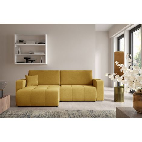 Ecksofa Sofa mit Schlaffunktion AUGUSTO in Stoff Wind Honiggelb Ottomane Links (1/5)