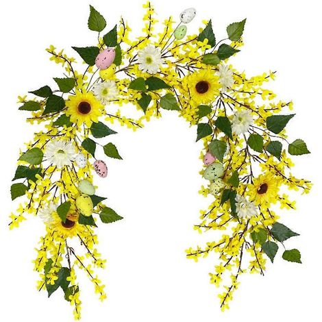 Bunter Osterkranz mit Sonnenblumen und Eiern – Dekorative Restaurantdekoration – Geschenk