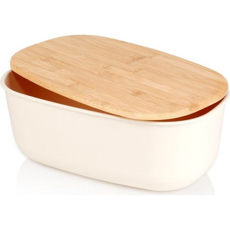 Boîte À Pain - Avec Planche À Découper En Bambou - 39 x 23,5 x 15,5 cm - Crème - Sans BPA (1/5)