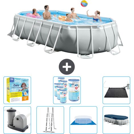 Intex Oval Prism Frame Swimmingpool – 503 x 274 x 122 cm – Grau – Inklusive Zubehör CB50