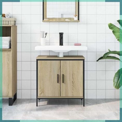 842447 Armoire lavabo de salle de bain chêne sonoma 60x30x60 cm (1/5)