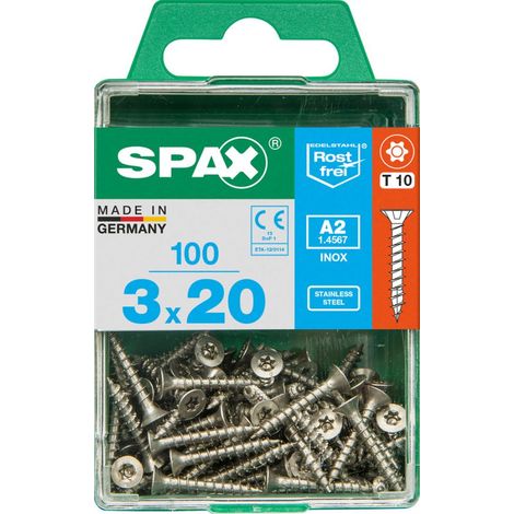 SPAX Edelstahlschraube, 3 x 20 mm, 100 Stück, Vollgewinde, Senkkopf, T-STAR plus T10, S-Spitze - 4197000300202 (1/3)