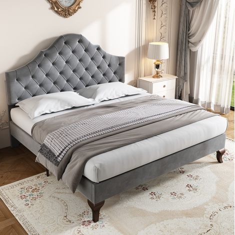 letto matrimoniale 140x200 velluto con testiera grigio OKMYHOME (1/5)
