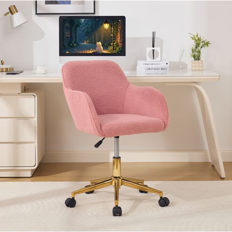 MEUBLIV Silla de oficina rosa en tejido Teddy, giratoria 360° y altura regulable (1/5)