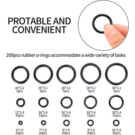 200 O-Ringe, 15 Größen, Gummi, O-Ring für Sanitärinstallationen, Abdichtung und Isolierung von Rohren (1/4)