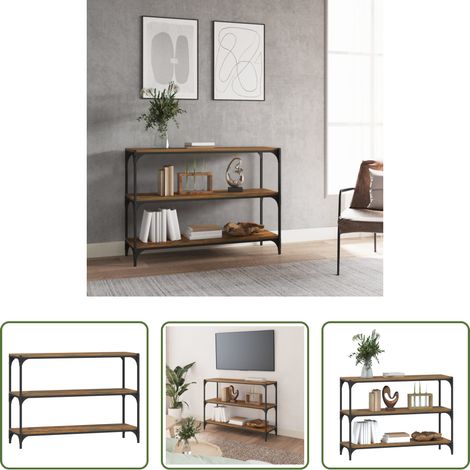 vidaXL Meuble TV - Bibliothèque Chêne fumé 100x33x70,5 cm Bois d'ingénierie acier (1/5)