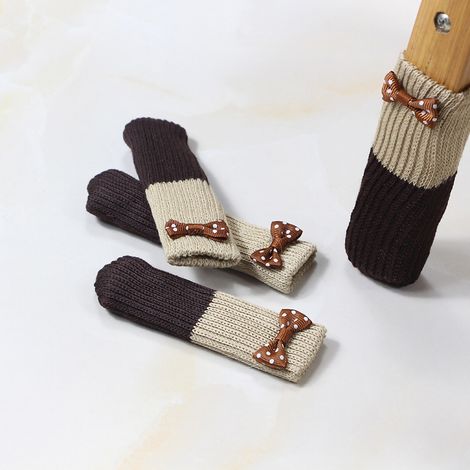 Chaussettes pour pieds de table, chaussettes pour pieds de chaise et de tabouret en maille double, épaisses et résistantes à l'usure, protection silencieuse pour meubles et sols, nœud papillon (1/4)