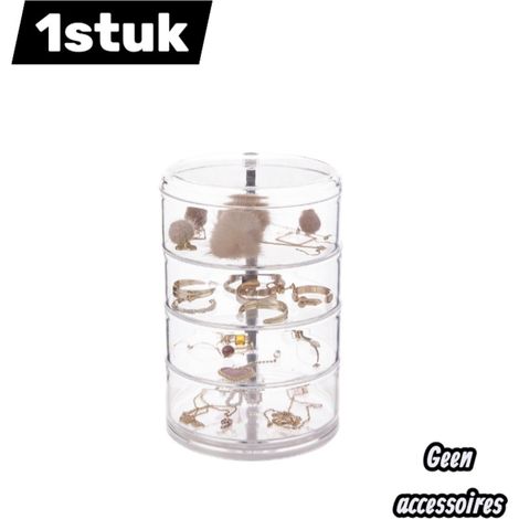 Boîte de rangement rotative à 4 niveaux pour bijoux avec 10 emplacements pour bracelets et compartiments pour colliers et boucles d'oreilles finition transparente anti poussière (1/4)