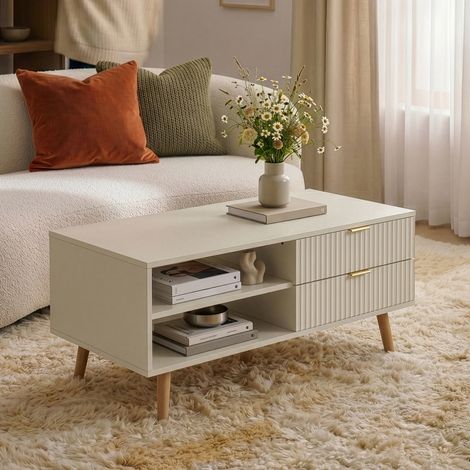 Couchtisch Nand mit 2 Schubladen 100x50x45 cm Sandfarben [en.casa] (1/5)