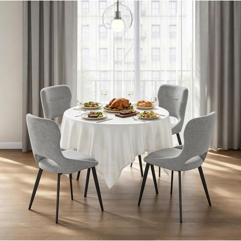 Sedia da sala da pranzo imbottita grigia, set da 4, in ciniglia e metallo DESVIAE (1/5)