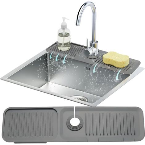 Dosseret Evier Silicone - 61 cm Long - Pente 7° - Antidérapant - Pour Plan de Travail Cuisine - 1 Pièce (1/5)