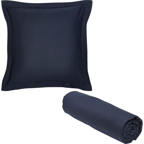 1 drap housse 140x200 Coton Bio ORGANIC + 1 taie carrée Bleu Navy (1/5)