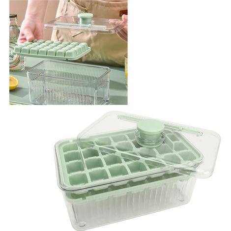 Eiswürfelbereiter mit Druckfunktion, Silikonform mit Deckel, luftdicht, lebensmittelechter Eiswürfelbereiter für den Hausgebrauch. (1/5)