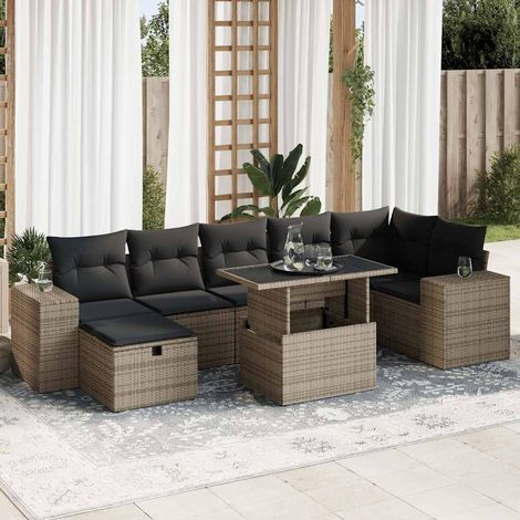 vidaXL Juego de sofás jardín con cojines 5 pzas ratán sintético gris (1/5)