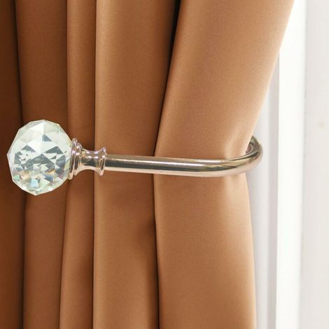 Curtain Holdbacks Acrylic Crystal Ball Curtain Tie Backs U Shaped Metal Curtain Holdbacks Wall Mounted Curtain Hook backs, 2 Pack