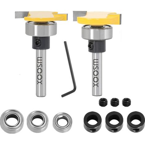 1/4" Router Bit Set with 3 Different Size Bearings (Outer: 1/2", 5/8", 3/4", 3/4", Inner Diameter 1/4") for Installation of 1/4" Boards (1/5)