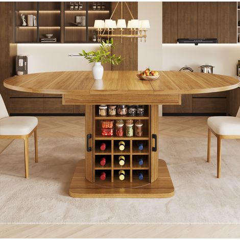 Tavolo da pranzo allungabile con contenitore, MDF e metallo, 118-158 x 118 x 76 cm, marrone scuro (1/5)