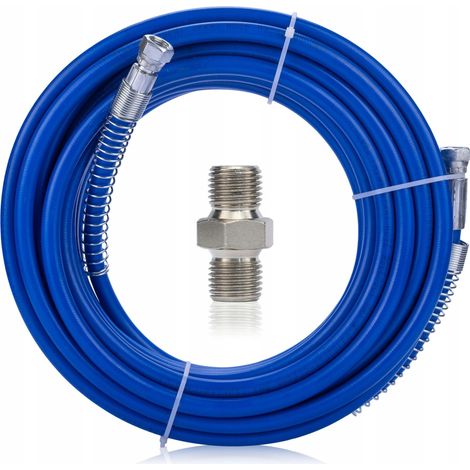 Rosfix Set Farbspritzschlauch 15 m + Adapter – Ersatzteil für Farbspritzgerät Wagner & Graco 1/4" Gewinde 228 bar TPU-Schlauch mit Edelstahlkupplung Lackierzubehör