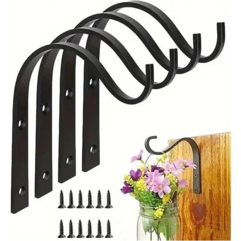 Filiyano-Lot de 4 crochets muraux en fer forgé - crochets muraux pour plantes, adaptés aux lanternes, mangeoires à oiseaux, carillons éoliens, paniers (1/4)
