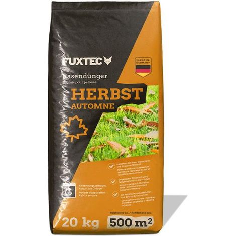 Abono de otoño para césped FUXTEC FX-RDH20, abono potásico 20 kg para hasta 500 m², abono de césped para protección contra heladas, césped denso y suministro de nutrientes en otoño (1/5)