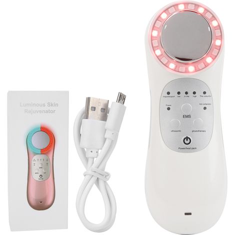 Appareil de rajeunissement cutané visage EMS 42°C nettoyage peau, machine beauté thérapie lumière rouge bleue blanc. (1/5)
