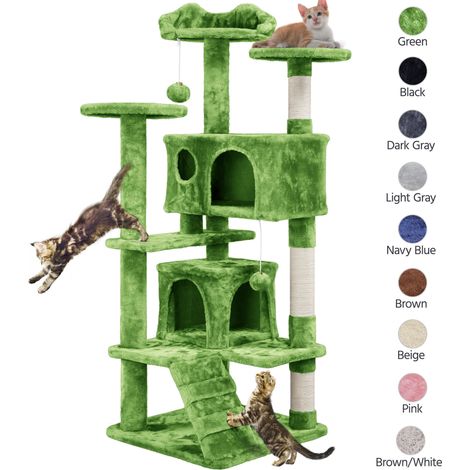 Yaheetech Albero Tiragraffi per Gatti 137 cm con 2 Palle Sisal Naturale Giocattolo Gioco Verde (1/5)