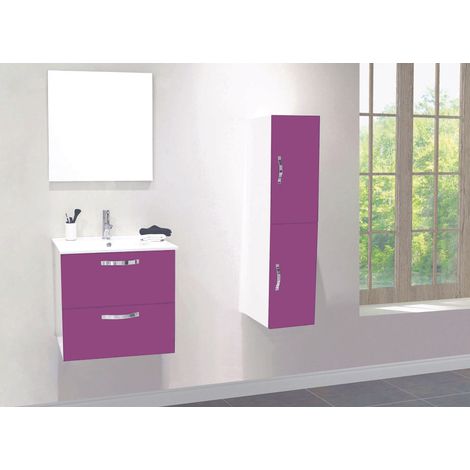 Ondee – Lot de 2 façades de porte MIXY 30cm – MDF laqué aubergine – À monter sur colonne de salle de bain – Design moderne