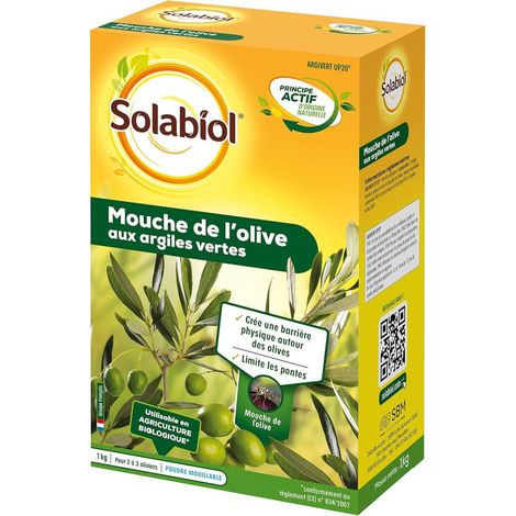 SOLABIOL SOMOUCH01N - Barrière Physique aux Argiles Vertes -Etui 1Kg - Mouches de l'Olive