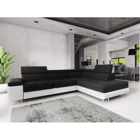 Tendencio – Canapé d'angle convertible 270 cm – Surface de couchage 195x125 cm – Appuie-têtes réglables – Mousse haute densité – Coffre de rangement (1/2)