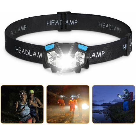 Lampe frontale LED professionnelle 5000 lm, étanche et rechargeable USB, capteur de mouvement, 5 modes, bandeau ajustable – Lot de 1 (1/4)