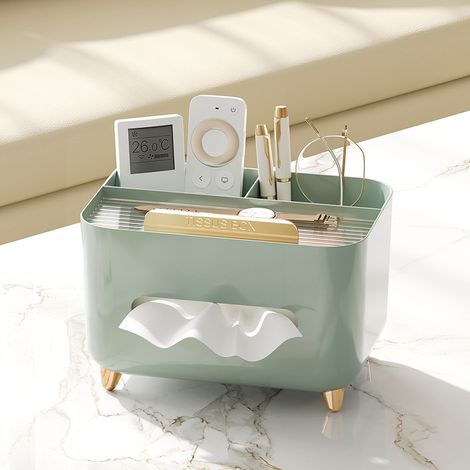 Caja de almacenamiento de pañuelos de color verde militar: servilletero de oficina con accesorios (bolígrafo, mando a distancia, etc.), caja decorativa adecuada para el hogar, la oficina y el comedor. (1/5)