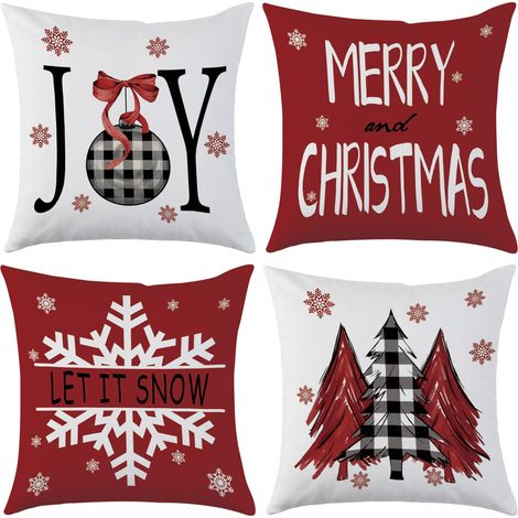 Ensemble de 4 taies d'oreiller de noël 45x45CM, housses de coussin carrées en lin avec fermeture éclair invisible (noyau d'oreiller non inclus) (1/5)