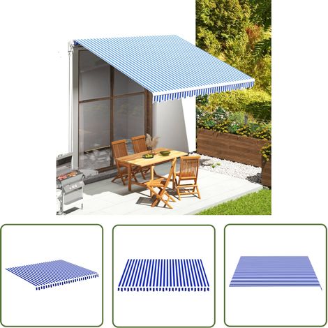 The Living Store Tissu de remplacement pour auvent Bleu et blanc 4x3,5 m - Tissu D'ombrage - Auvent De Jardin - Toile D'extérieur - Protection Solaire - Parasol De Terrasse (1/5)
