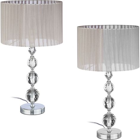 Relaxdays Lampada da Tavolo, Set da 2 Abat Jour con Base in Vetro e Paralume in Tessuto, E27, HxD: 53x29,5 cm, Argento