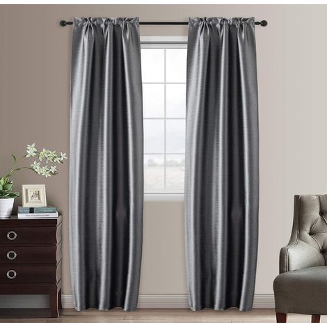 paire de rideaux occultants effet métallisé, tenture isolante pour salon, chambre, bureau, balcon, porte, fenêtre, 2 panneaux avec passe-tringle (argent, 70 x 240 cm) (1/5)
