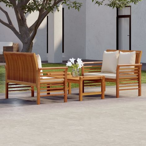 Salon de jardin 3 pcs Ensemble Table et Chaise de Jardin - avec coussins Bois massif d'acacia BV457374 - BonneVie (1/5)