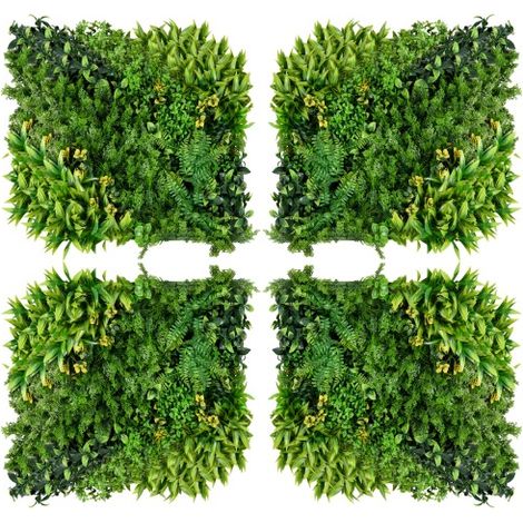 Mur végétal artificiel, 12 pièces, protection UV, brise-vue, 50 x 50 cm, feuillage varié pour jardin, balcon, terrasse, installation sur site (1/5)