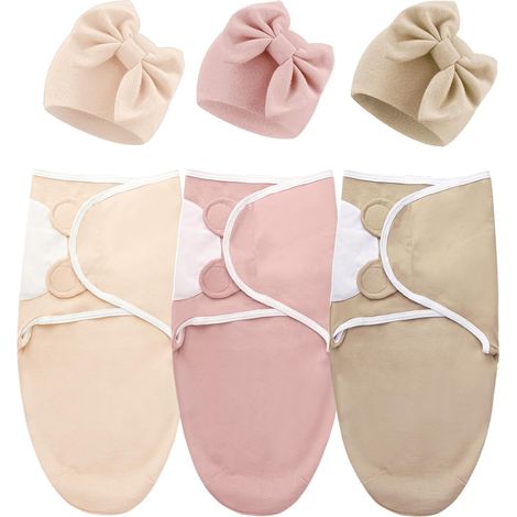 Ensemble de Couvertures Emmaillotables pour Nouveau-né Bonnet Emmaillotage Imprimé Sac de Couchage Ajustable pour 0-3 Mois Filles et Garçons (1/5)