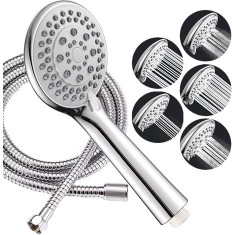 Pommeau de douche de salle de bain à économie deau - pommeau de douche anticalcaire - avec flexible en acier inoxydable de 150 cm (1/5)