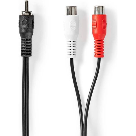Cable de altavoz de subgraves rca hane 2x rca hona niquel plateado 020m redondo 50 x 25 mm negro ampolla