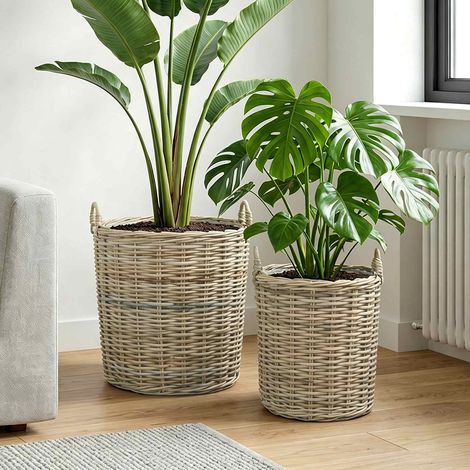 vidaXL Planter Basket GENDT 2 pcs Natural Grey Kubu Rattan (1/5)