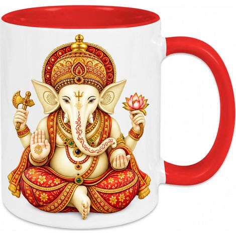 Mug Ganesh blanc intérieur rouge en céramique 350 ml (1/2)